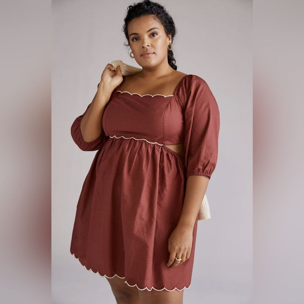 NWT Anthro Forever That Girl Scalloped Open Back Mini Dress 1X Cottagecore